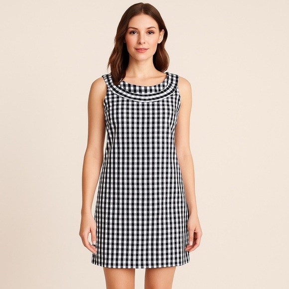EUC - Talbots Black White Gingham Check Sleeveless Shift Dress 10P Petite - Picture 1 of 7